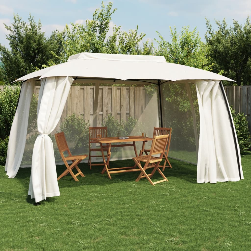 Pavillon Mit Doppeldach & Netzwänden 3,93X2,93 M Stahl
