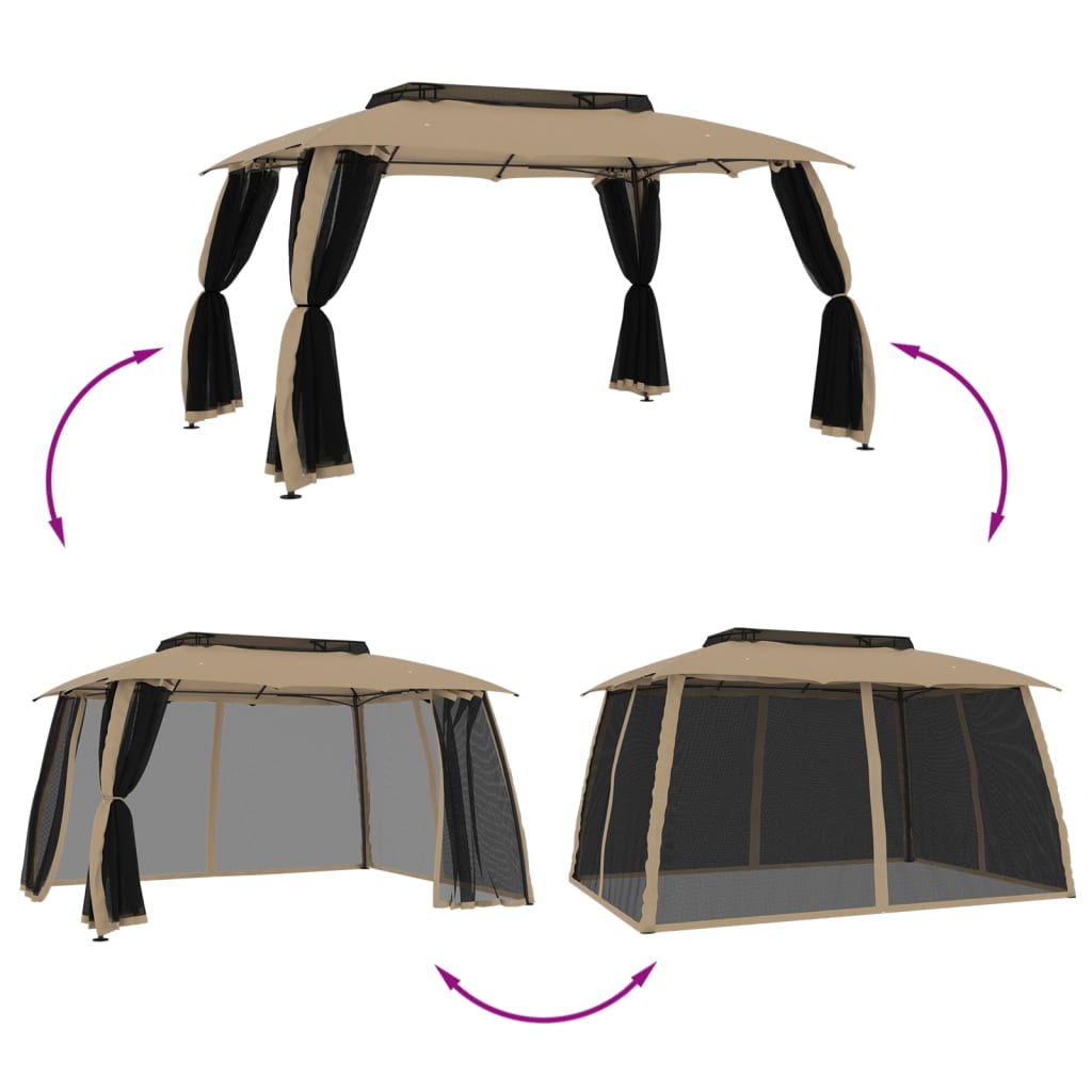 Pavillon Mit Doppeldach & Netzwänden 3,93X2,93 M Stahl