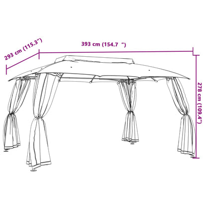 Pavillon Mit Doppeldach & Netzwänden 3,93X2,93 M Stahl