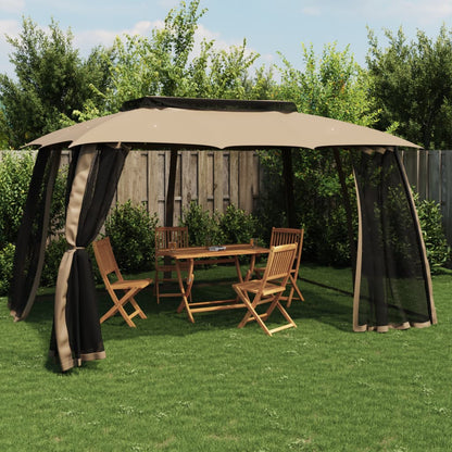 Pavillon Mit Doppeldach & Netzwänden 3,93X2,93 M Stahl