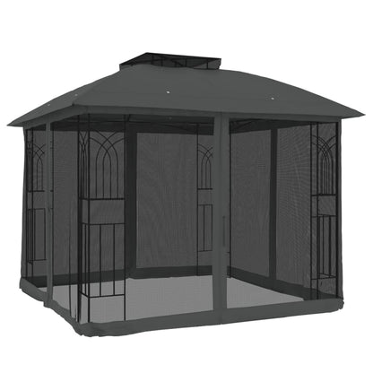 Pavillon Mit Doppeldach & Netzwänden Anthrazit 2,94X2,94M Stahl