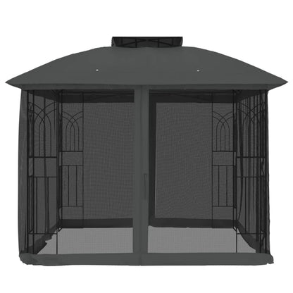 Pavillon Mit Doppeldach & Netzwänden Anthrazit 2,94X2,94M Stahl