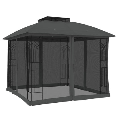 Pavillon Mit Doppeldach & Netzwänden Anthrazit 2,94X2,94M Stahl