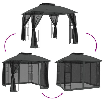 Pavillon Mit Doppeldach & Netzwänden Anthrazit 2,94X2,94M Stahl