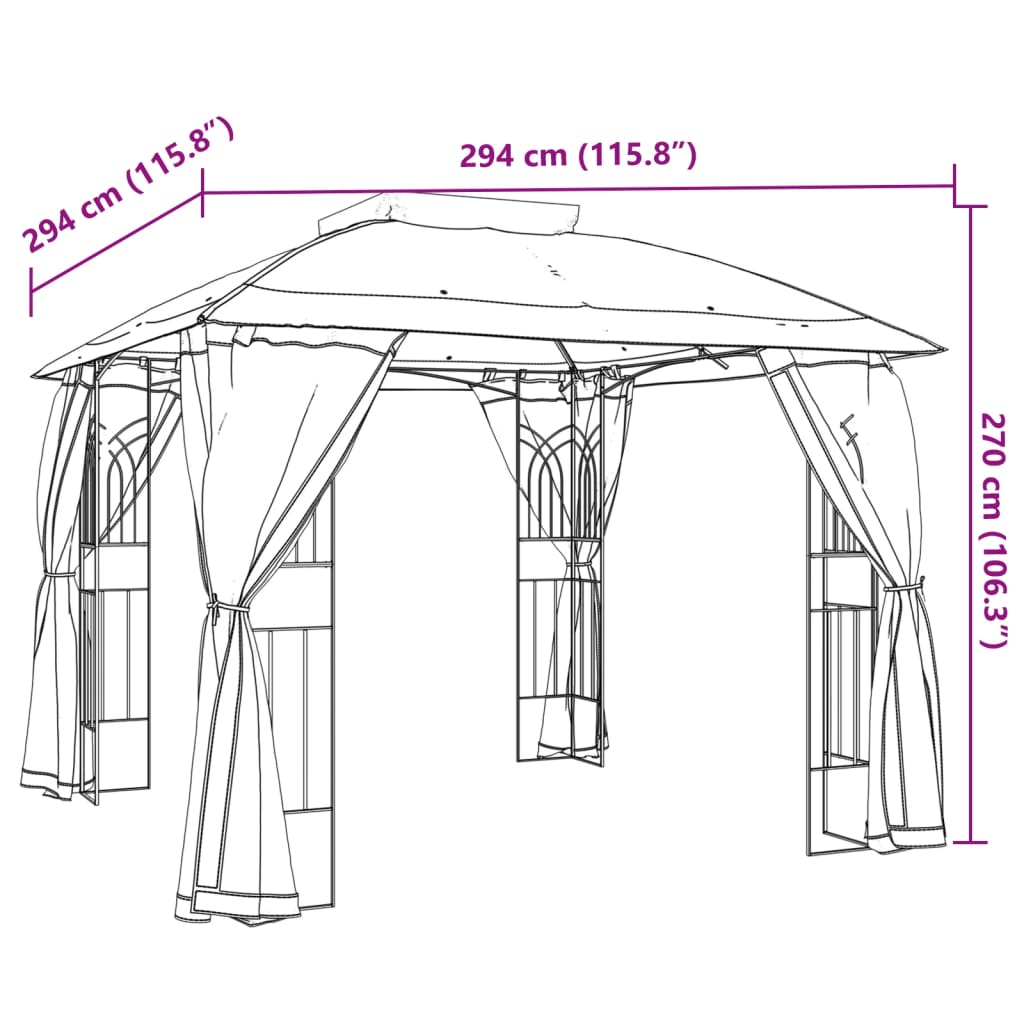 Pavillon Mit Doppeldach & Netzwänden 2,94X2,94 M Stahl