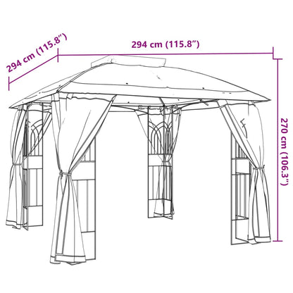 Pavillon Mit Doppeldach & Netzwänden 2,94X2,94 M Stahl