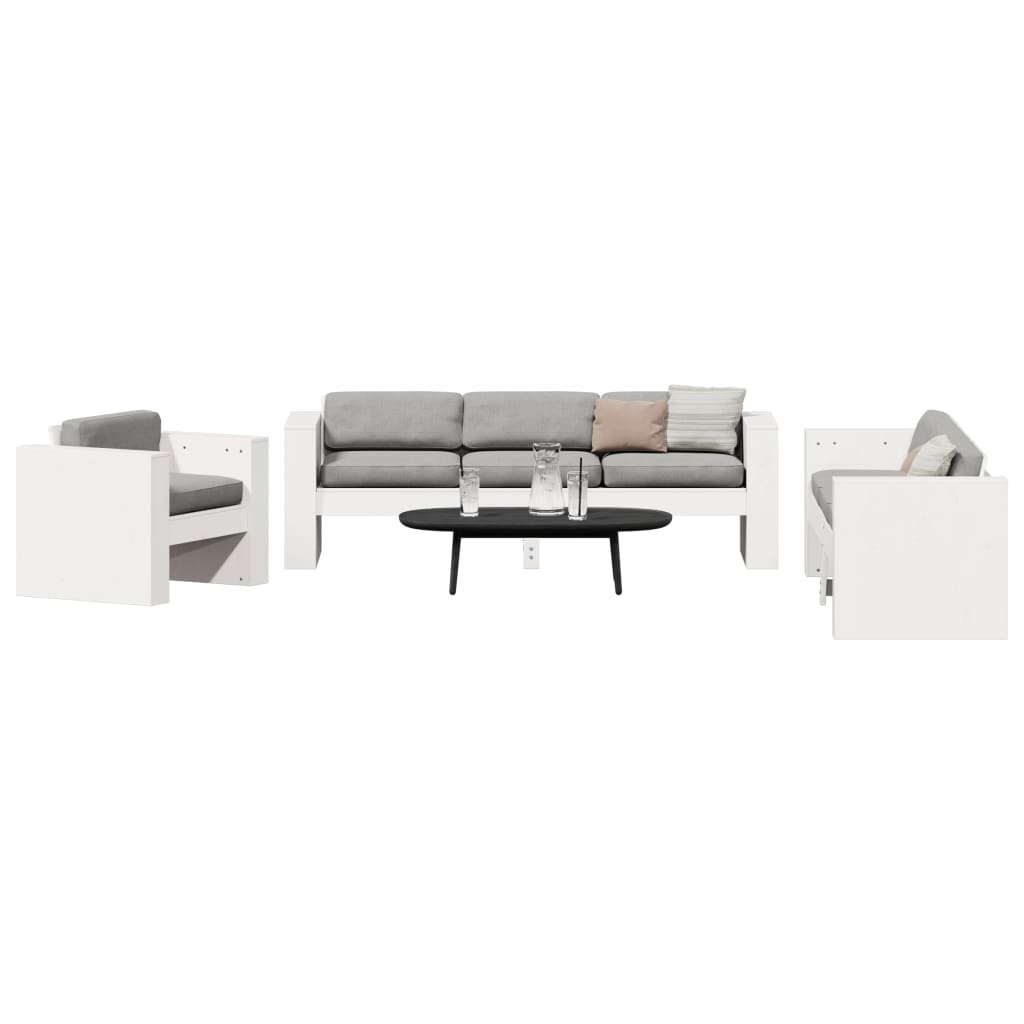 2-Tlg. Garten-Lounge-Set Weiß Massivholz Kiefer
