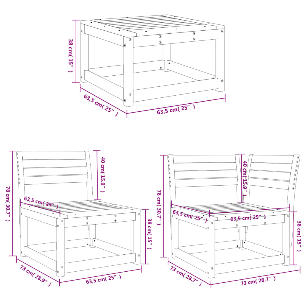 4-Tlg. Garten-Lounge-Set Massivholz Kiefer