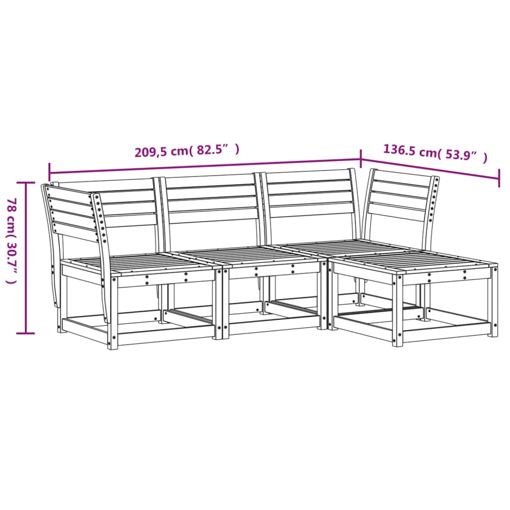 4-Tlg. Garten-Lounge-Set Massivholz Douglasie
