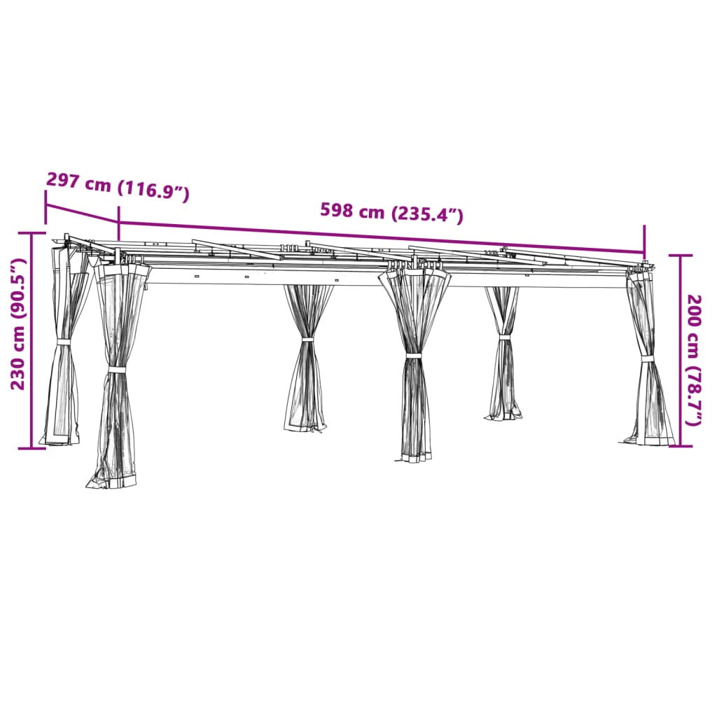 Pavillon Mit Netzwänden 6X3 M Stahl