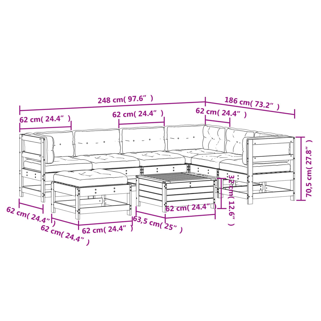 8-Tlg. Garten-Lounge-Set Mit Kissen Imprägniertes Kiefernholz