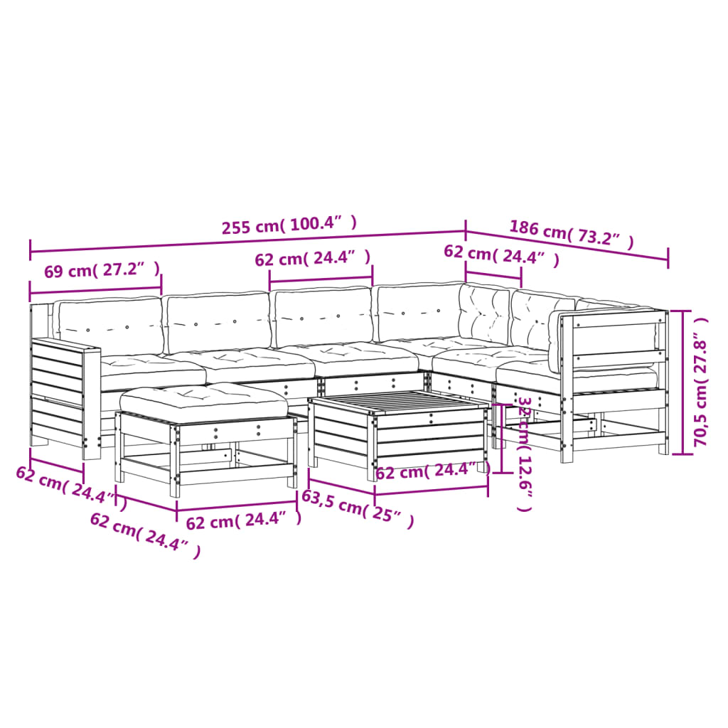 8-Tlg. Garten-Lounge-Set Mit Kissen Imprägniertes Kiefernholz
