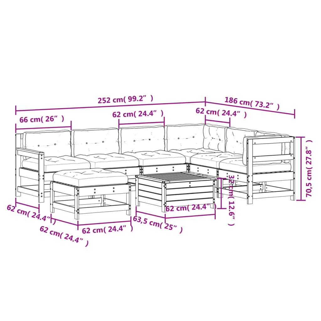 8-Tlg. Garten-Lounge-Set Mit Kissen Imprägniertes Kiefernholz