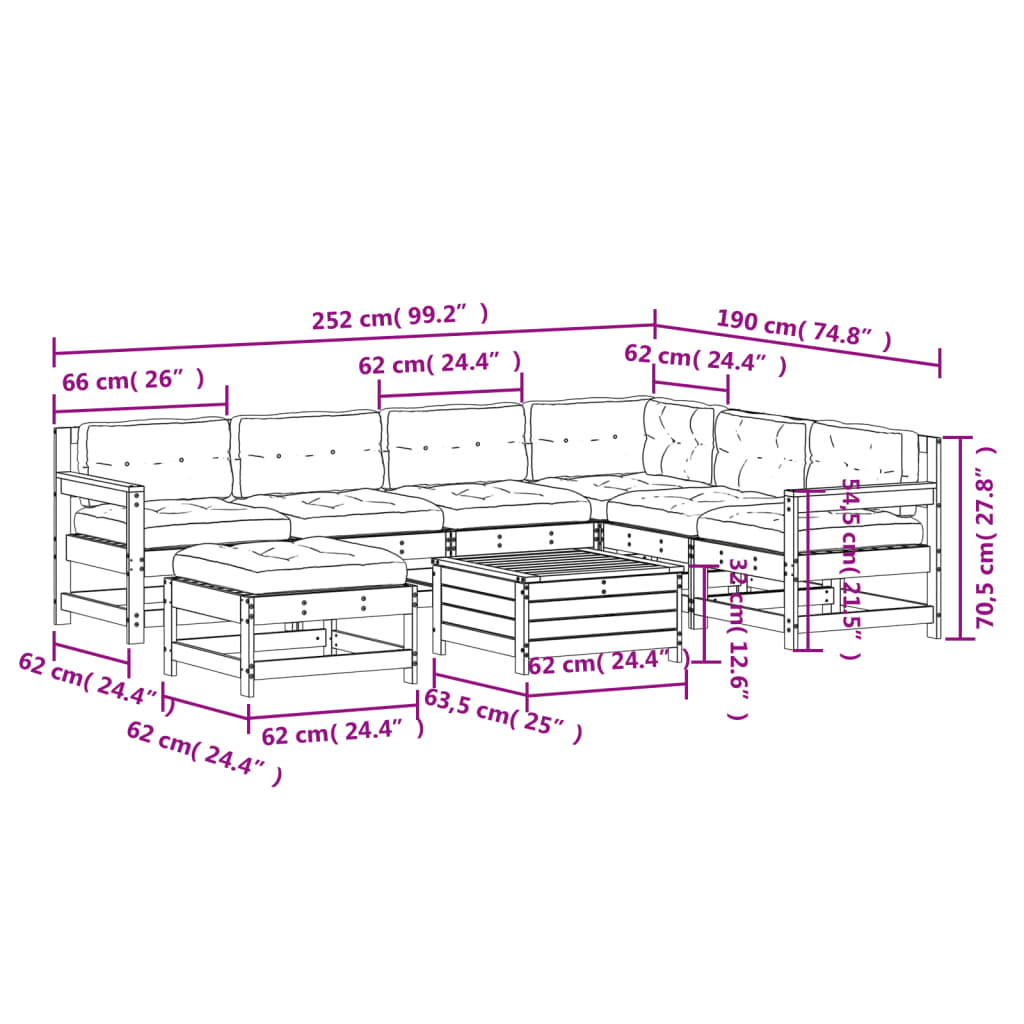 8-Tlg. Garten-Lounge-Set Mit Kissen Imprägniertes Kiefernholz