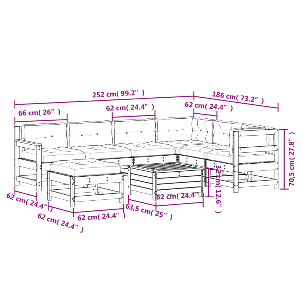 8-Tlg. Garten-Lounge-Set Mit Kissen Massivholz Kiefer