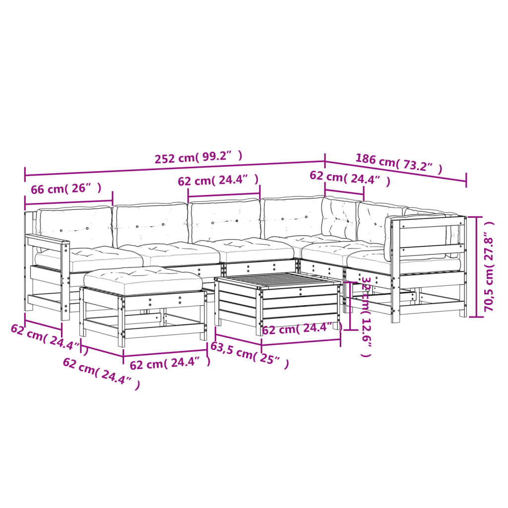 8-Tlg. Garten-Lounge-Set Mit Kissen Massivholz Kiefer