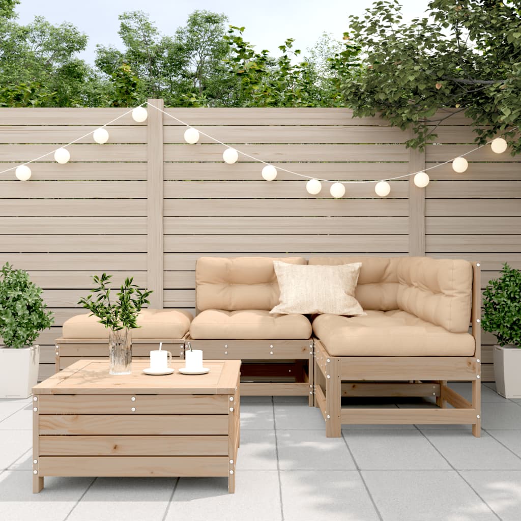 5-Tlg. Garten-Lounge-Set Mit Kissen Massivholz Kiefer