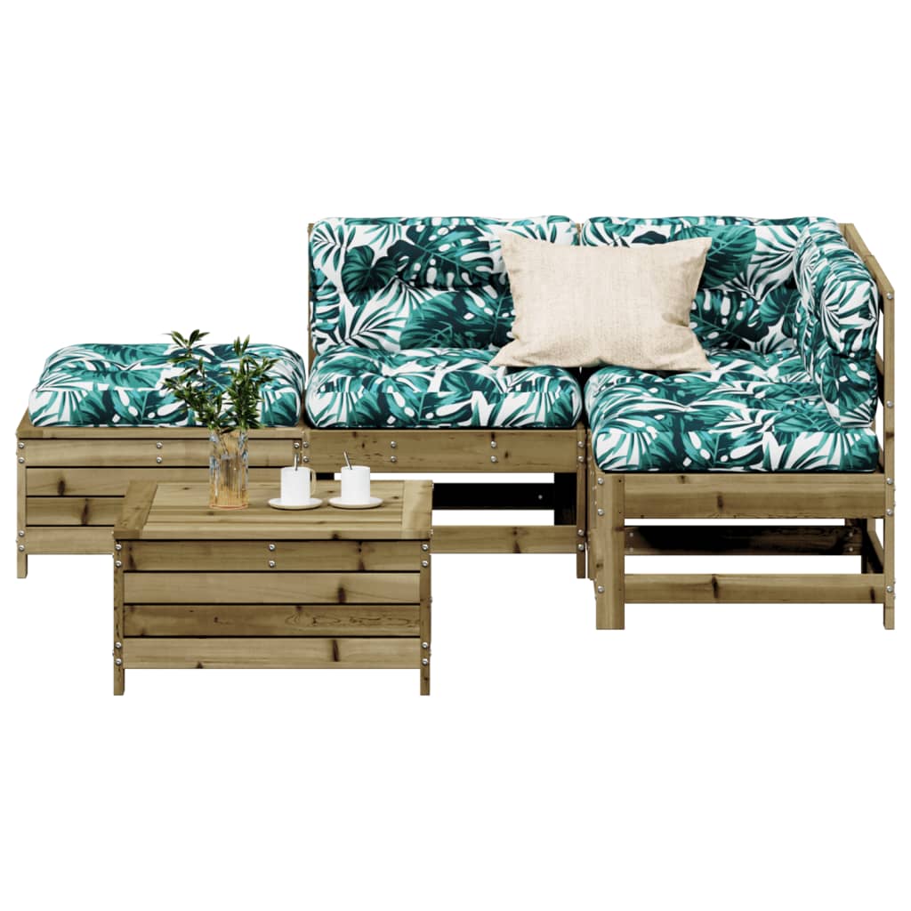 5-Tlg. Garten-Lounge-Set Mit Kissen Massivholz Kiefer
