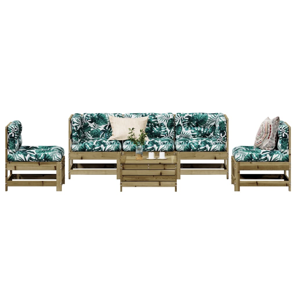 6-Tlg. Garten-Lounge-Set Mit Kissen Imprägniertes Kiefernholz
