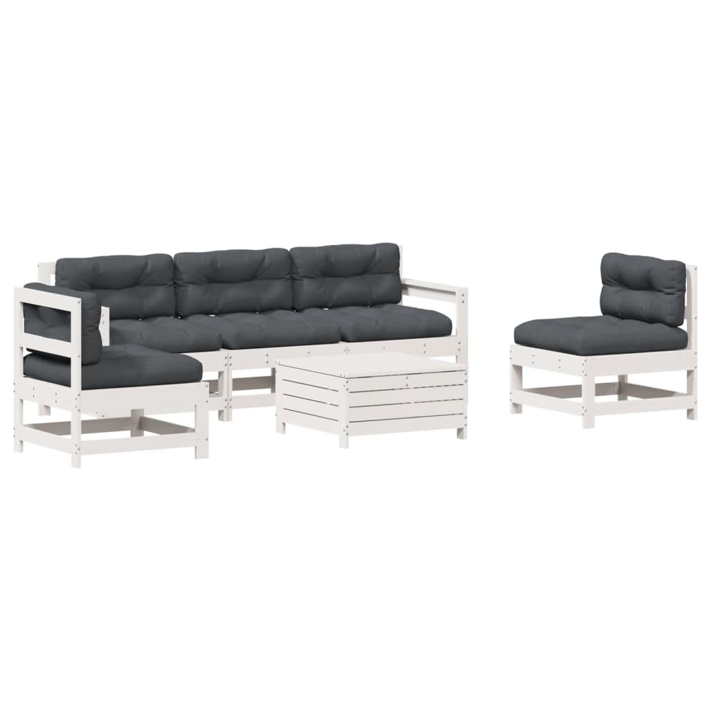 6-Tlg. Garten-Lounge-Set Mit Kissen Weiß Massivholz Kiefer