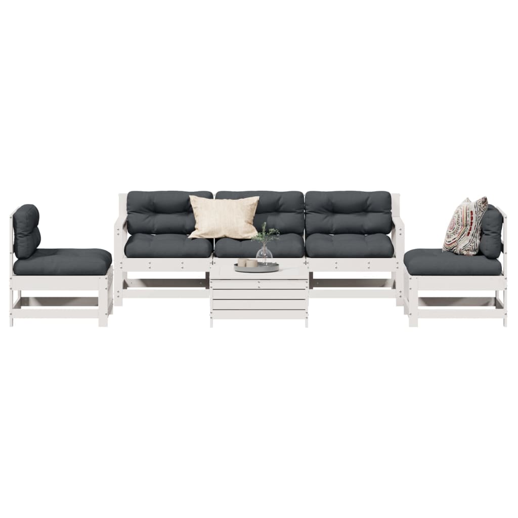 6-Tlg. Garten-Lounge-Set Mit Kissen Weiß Massivholz Kiefer