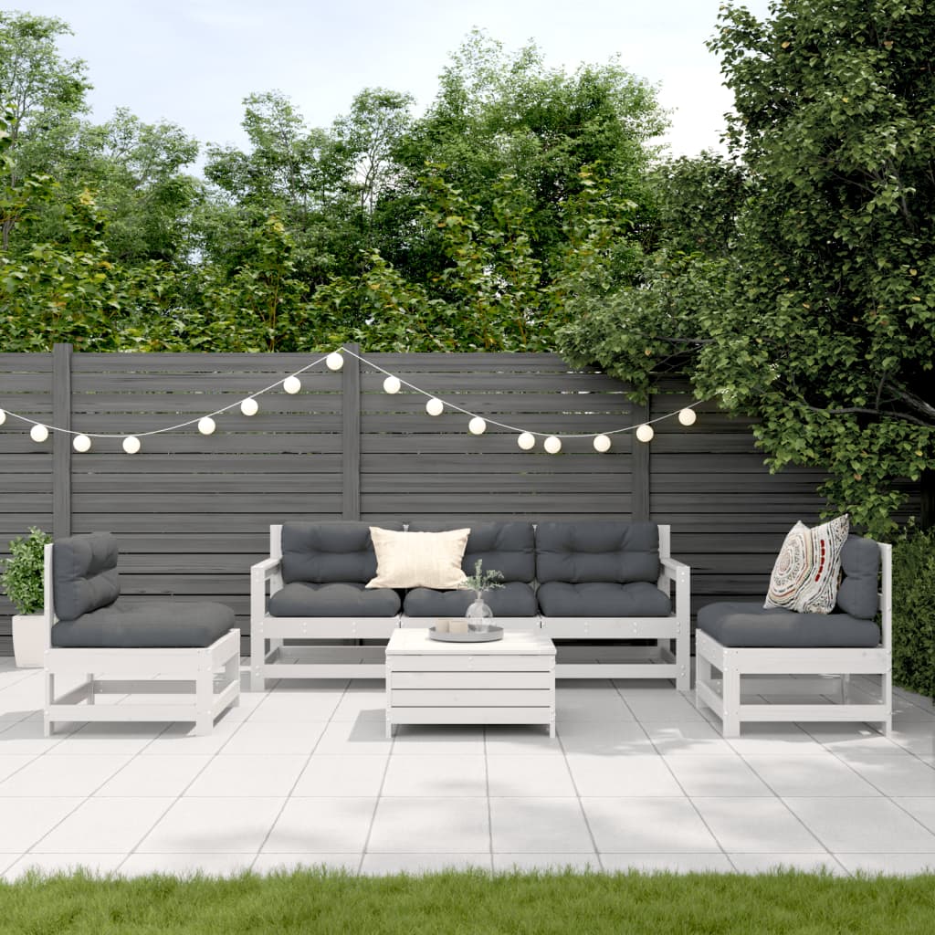 6-Tlg. Garten-Lounge-Set Mit Kissen Weiß Massivholz Kiefer