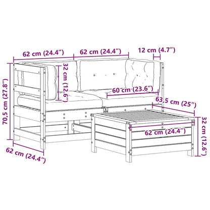 3-Tlg. Garten-Lounge-Set Mit Kissen Massivholz Kiefer
