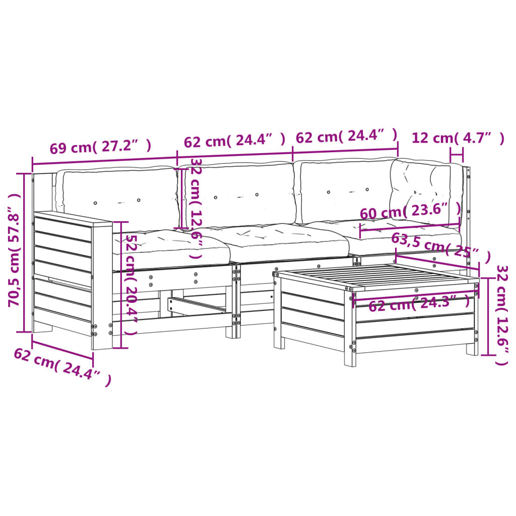 4-Tlg. Garten-Lounge-Set Mit Kissen Massivholz Kiefer