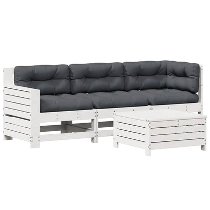 4-Tlg. Garten-Lounge-Set Mit Kissen Weiß Massivholz Kiefer