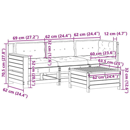 4-Tlg. Garten-Lounge-Set Mit Kissen Weiß Massivholz Kiefer