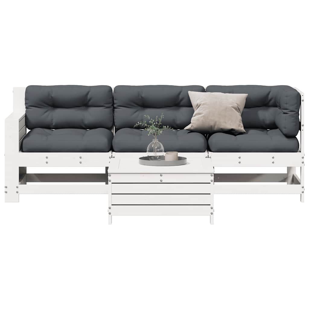 4-Tlg. Garten-Lounge-Set Mit Kissen Weiß Massivholz Kiefer