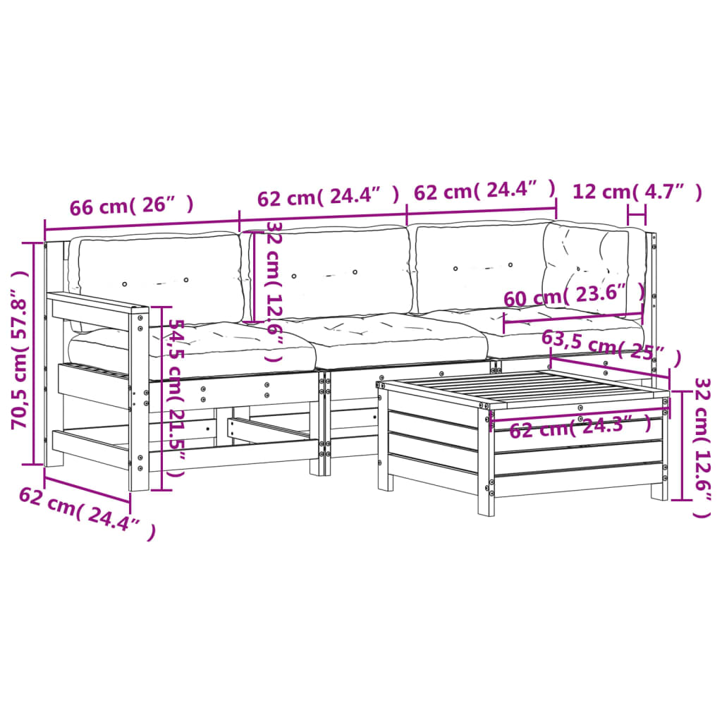 4-Tlg. Garten-Lounge-Set Mit Kissen Massivholz Kiefer