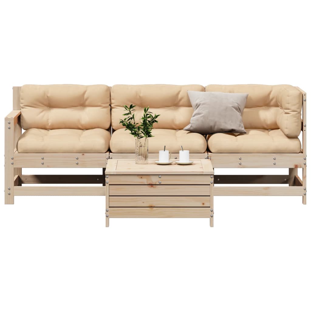 4-Tlg. Garten-Lounge-Set Mit Kissen Massivholz Kiefer