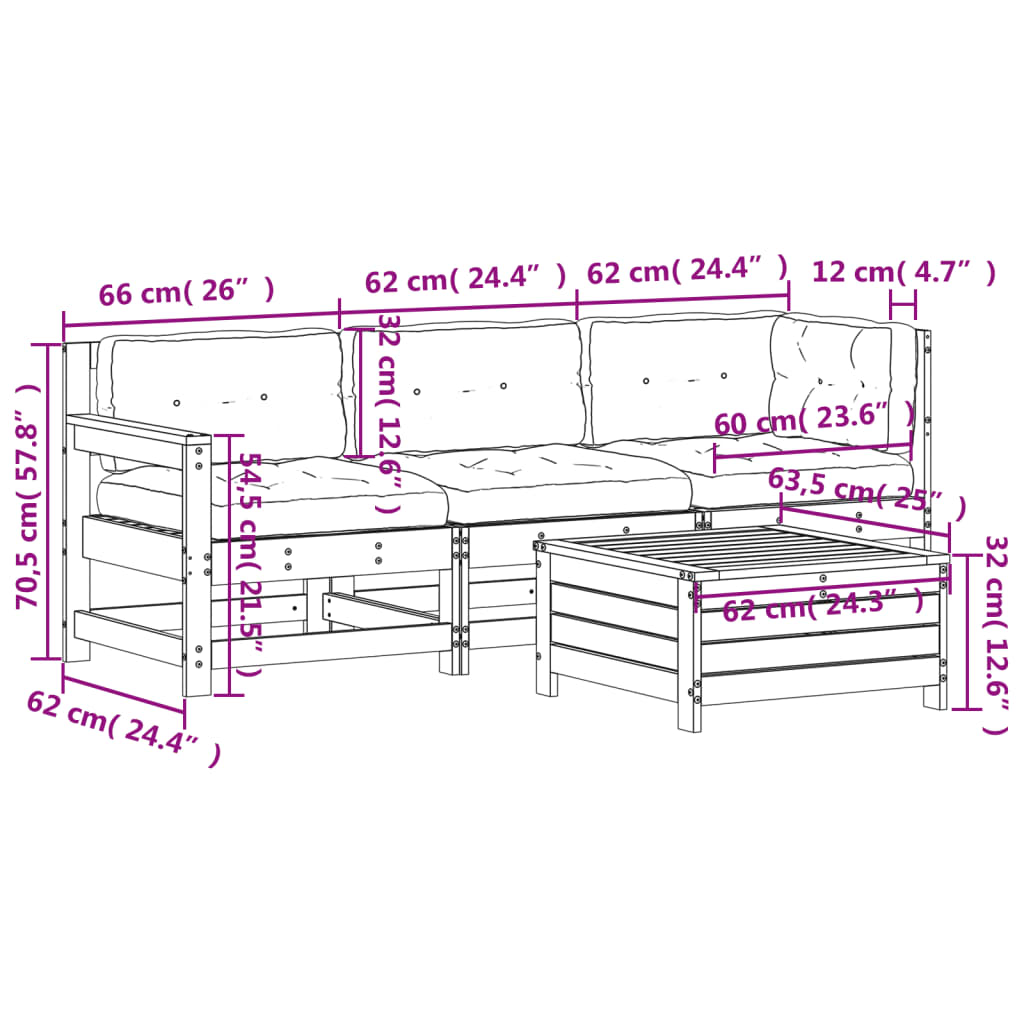 4-Tlg. Garten-Lounge-Set Mit Kissen Kiefernholz Imprägniert