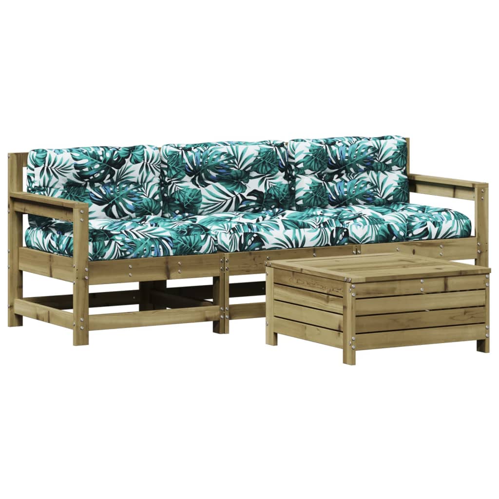 4-Tlg. Garten-Lounge-Set Mit Kissen Kiefernholz Imprägniert
