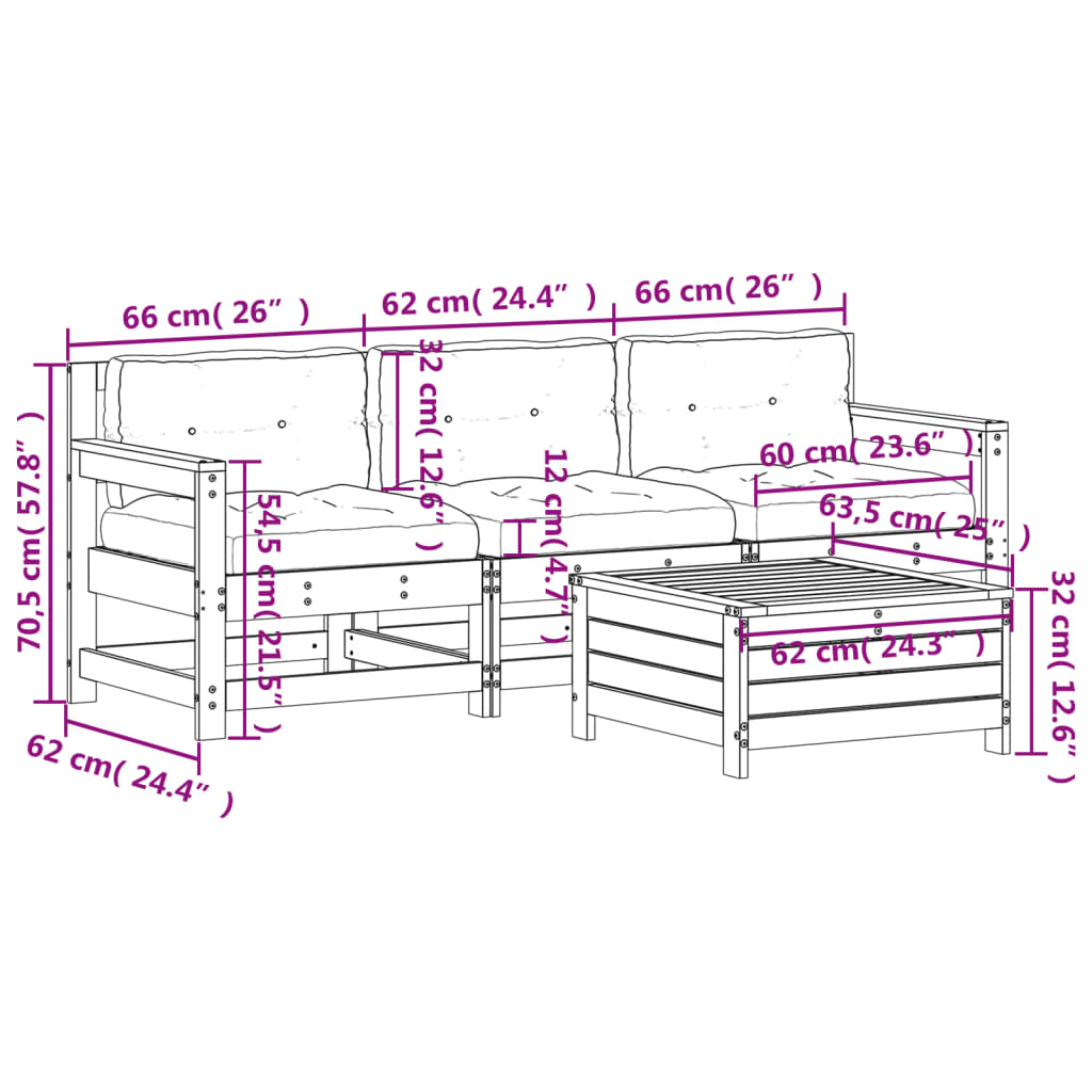 4-Tlg. Garten-Lounge-Set Mit Kissen Kiefernholz Imprägniert