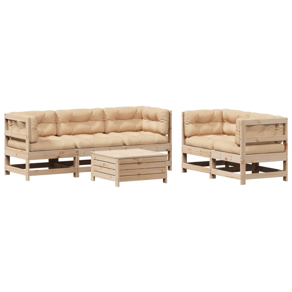 6-Tlg. Garten-Lounge-Set Mit Kissen Massivholz Kiefer