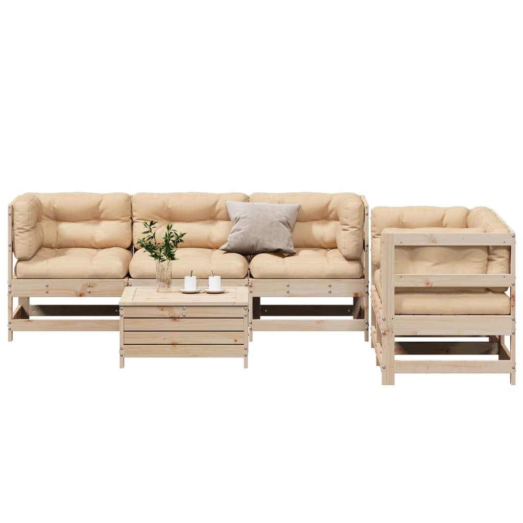 6-Tlg. Garten-Lounge-Set Mit Kissen Massivholz Kiefer
