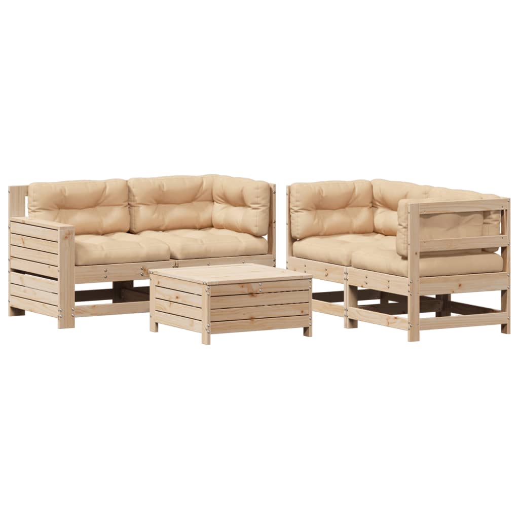 5-Tlg. Garten-Lounge-Set Mit Kissen Massivholz Kiefer