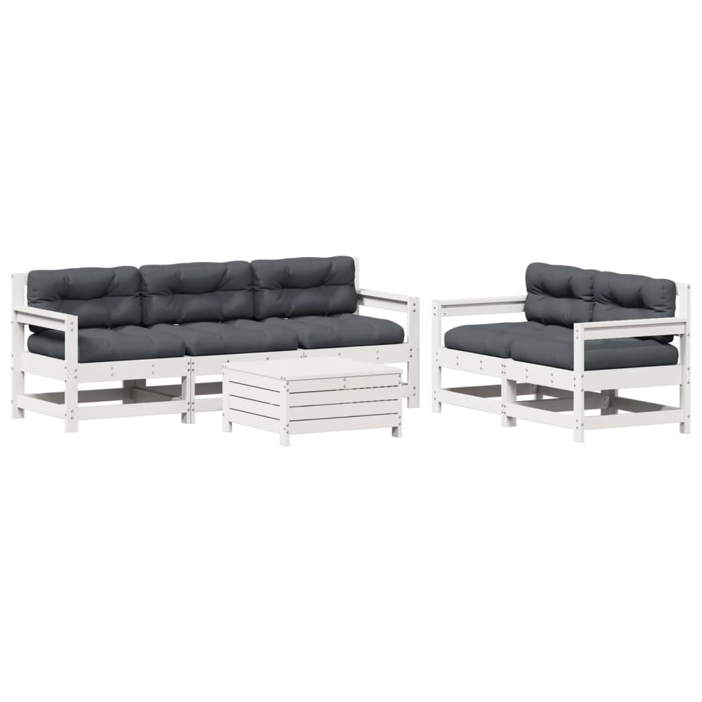 6-Tlg. Garten-Lounge-Set Mit Kissen Weiß Massivholz Kiefer