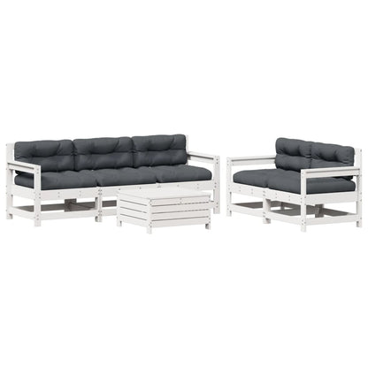 6-Tlg. Garten-Lounge-Set Mit Kissen Weiß Massivholz Kiefer