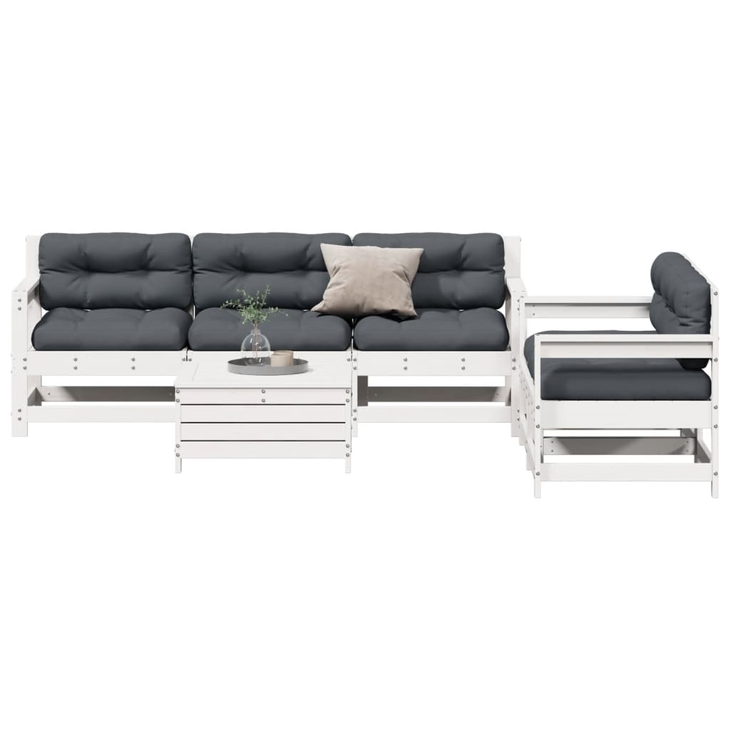 6-Tlg. Garten-Lounge-Set Mit Kissen Weiß Massivholz Kiefer