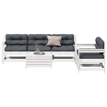 6-Tlg. Garten-Lounge-Set Mit Kissen Weiß Massivholz Kiefer