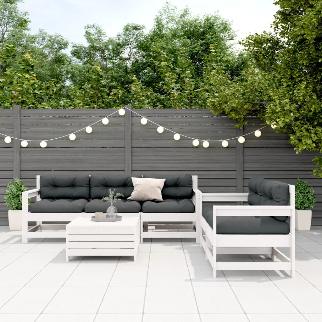 6-Tlg. Garten-Lounge-Set Mit Kissen Weiß Massivholz Kiefer