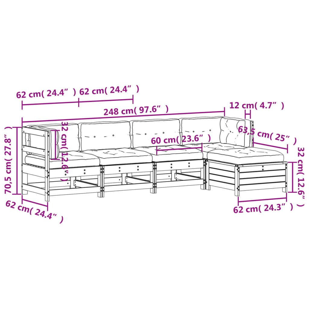 5-Tlg. Garten-Lounge-Set Mit Kissen Massivholz Kiefer