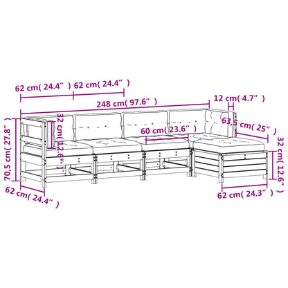 5-Tlg. Garten-Lounge-Set Mit Kissen Massivholz Kiefer