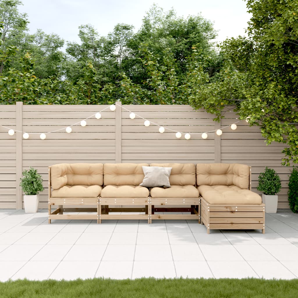 5-Tlg. Garten-Lounge-Set Mit Kissen Massivholz Kiefer