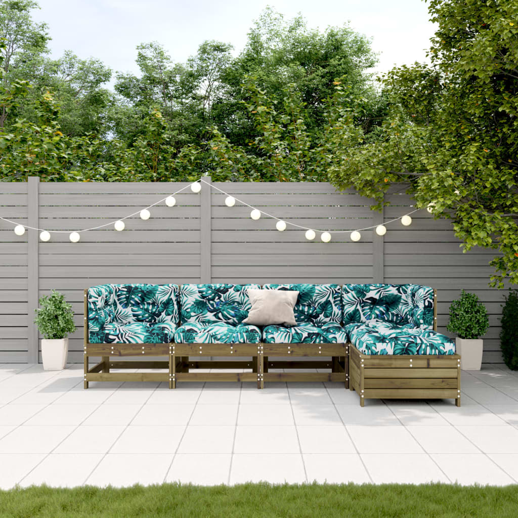 5-Tlg. Garten-Lounge-Set Mit Kissen Massivholz Kiefer