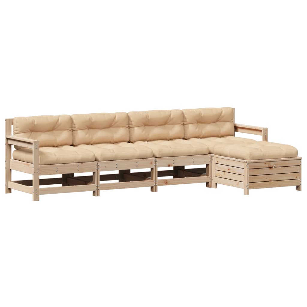 5-Tlg. Garten-Lounge-Set Mit Kissen Massivholz Kiefer