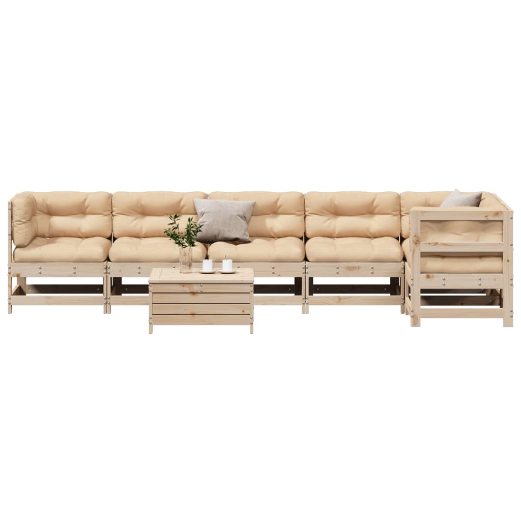7-Tlg. Garten-Lounge-Set Mit Kissen Massivholz Kiefer